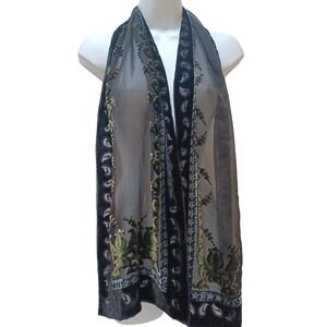 Sheer Velvet Burnout Paisley Scarf Hand Rolled 13.5x60 Artsy Whimsygoth Layering